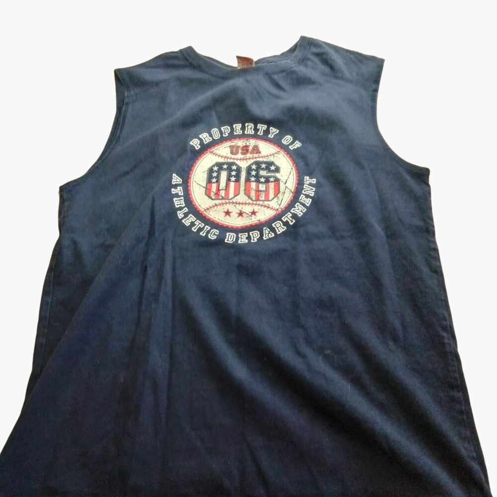 Tank Top Shirt Boys Size Large Property Athletic Department USA 06 Blue July 4th